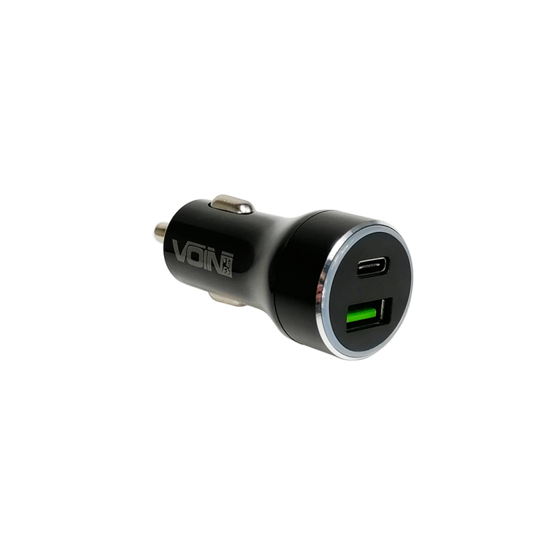 Автомобільний зарядний пристрій 1 USB 45W QC 3.0 Type-C PowerDelivery 27W 12/24 V переднє розташування (блістер) Voin