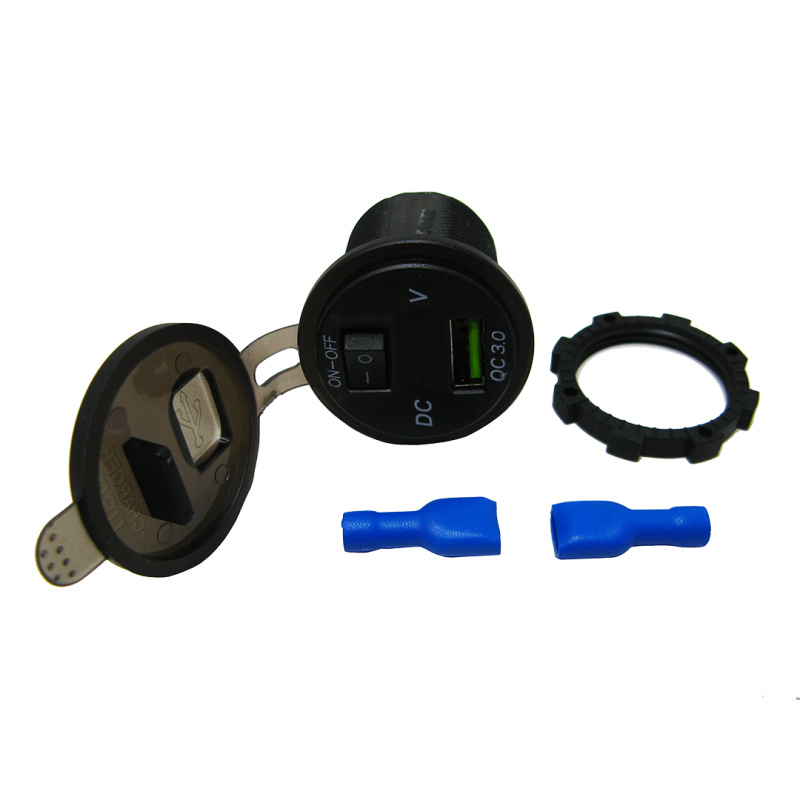 Прикурювач (гніздо) 12/24 В USB-QC 3.0+V+кнопка ON/OFF з кришкою і підсвічуванням Авто-Електрика