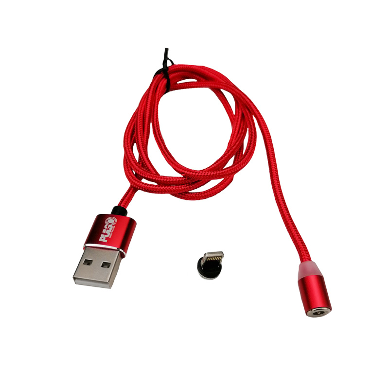 Кабель магнітний USB - Lightning 2,4А Red 1м (тільки зарядка) Pulso
