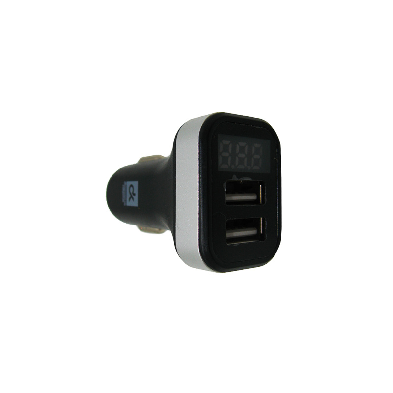 Автомобільний зарядний пристрій 2 USB вольтметр чорний ДК
