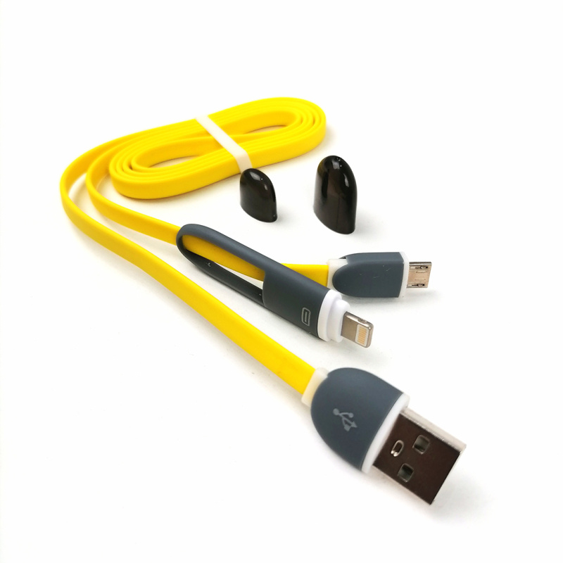 Кабель USB - Micro USB/Lightning 3A Yellow (плоский) 1м (швидка зарядка/передача даних) Pulso