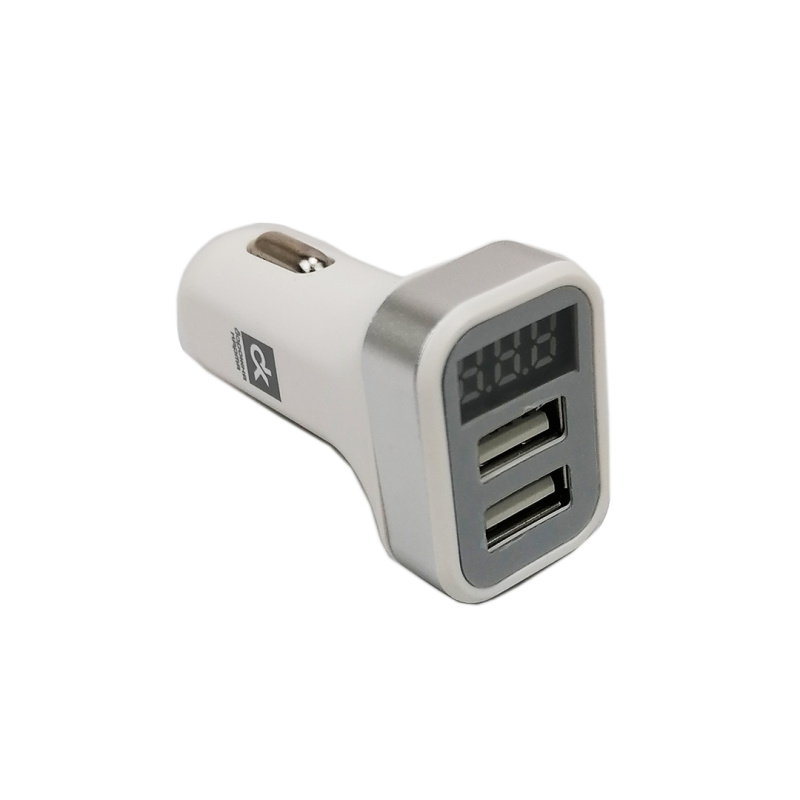 Автомобільний зарядний пристрій 2 USB вольтметр білий ДК