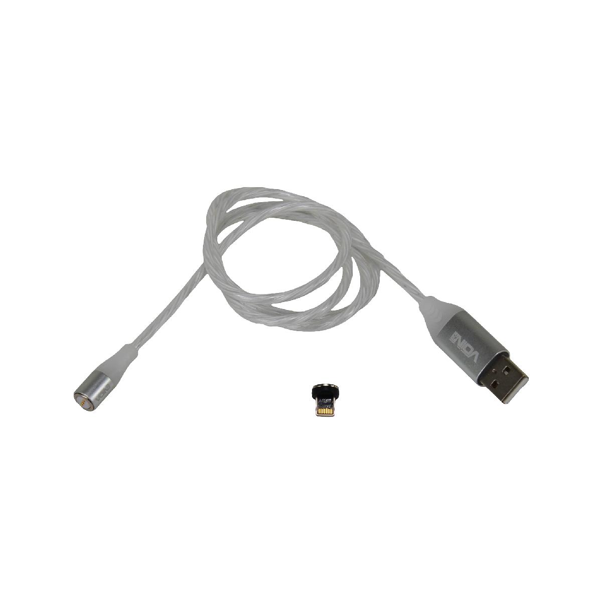 Кабель магнітний USB - Lightning 3А Multicolor LED 1м (швидка зарядка/передача даних) Voin